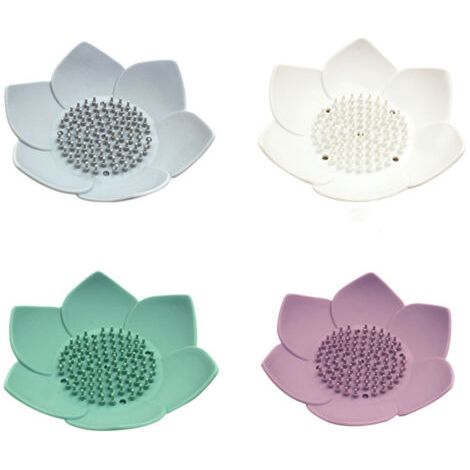 Sollbry Porte-savon fleur 4 pièces, porte-savon en silicone, porte-savon lotus, bac à savon de salle de bain, porte-savon fleur (1/4)