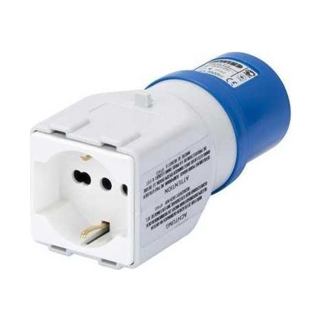 GW64212 Adaptador de Industrial a Civil IP44 Enchufe 2P+T 16A 230V y 1 Enchufe 2P+T 10/16A Bivalente P30/P17