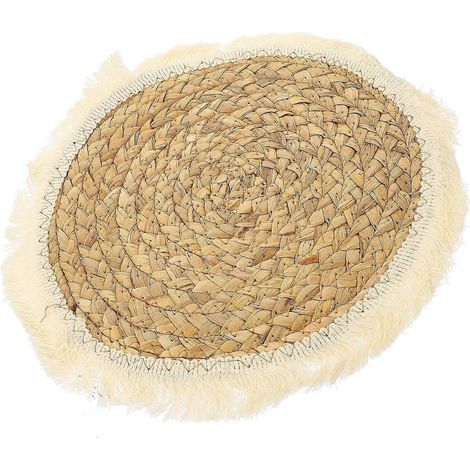 Dessous de verre rond tissé, napperon tissé résistant à la chaleur avec pompon (1/5)