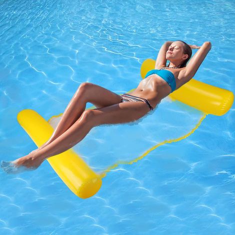 Hamac flottant multifonctionnel, bouée gonflable 4 en 1 pour piscine, hamac flottant inclinable, hamac aquatique pliable multifonctionnel, hamac flottant portable, bouée ultralégère (jaune) (1/5)