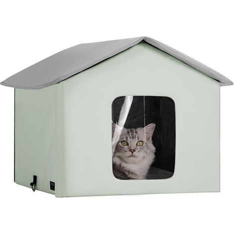Maison Chat Chauffante, Niche Chat Extérieur avec Coussin Chauffant, Température Réglable, Minuterie, Abri Hiver pour Chats Pliable en Tissu Oxford 600D Confortable pour Rester au Chaud, Vert, M (1/5)