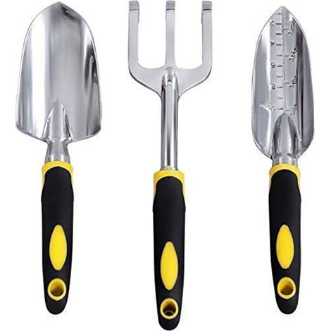 Ensemble d'outils de jardinage - Alliage d'aluminium - Manche en caoutchouc souple antidérapant - Râteau/pelle/échelle 3 pièces