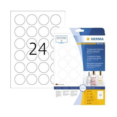 HERMA Etik. glasklar A4 40 mm rund   Folie glänzend  600 St. (8023) (1/5)