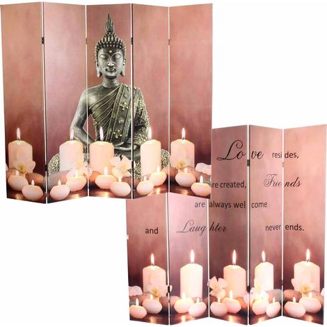 Schermo 5 pannelli con LED Buddha design divisorio divisorio con timer 180x200 cm 15 LED 040008630