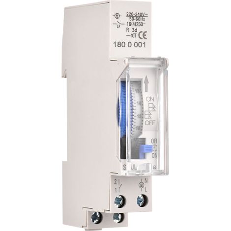 Timer meccanico 24 ore, timer minimo 15 minuti, montaggio su guida, batteria integrata, SUL180a AC220-240V grigio - SUL180a AC220-240V grigio