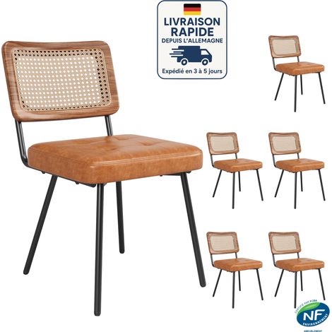 Set di 6 sedie da pranzo - Schienale in rattan cavo - Traspirante - Pelle PU impermeabile - Elegante stile retrò - Design ergonomico (1/5)