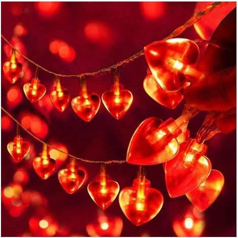 Guirlande lumineuse LED en forme de cœur à piles pour Saint-Valentin, fête de mariage, anniversaire, décoration d'intérieur (6 m, 40 LED, rouge) (1/5)