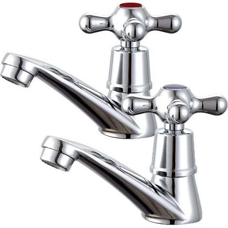 Paire de robinets de lavabo, robinets de salle de bain, mélangeurs, robinet de bain chaud et froid, robinet en laiton - Chromé (1/4)
