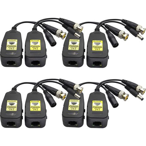 Video BNC à Cat5 RJ45 Émetteur Récepteur Réseau HD CVI/TVI/AHD/CVBS avec Connecteur DC pour 720P 1080P 3MP 4MP 5MP 8MP CCTV Système Caméra Surveillance DVR Sécurité(18cm-4Paires) (1/5)