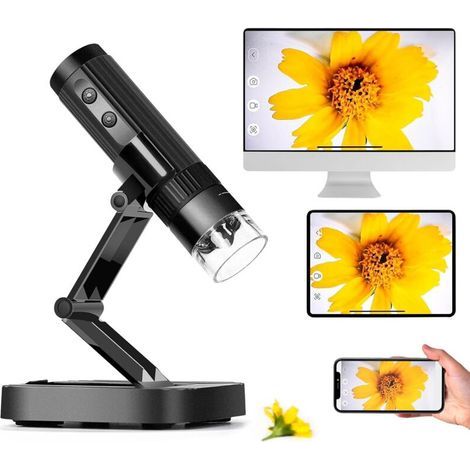 50- bis 1000-faches kabelloses USB-Digitalmikroskop, tragbares elektronisches Taschenmikroskop mit WLAN, LED-Beleuchtung, 1080p-Kamera und verstellbarem Stativ für Kinder und Erwachsene (1/5)