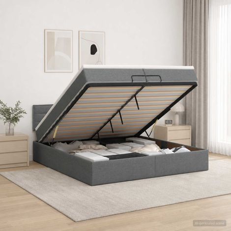 Cama otomana con colchón Gris oscuro 200 x 200 cm Tela (1/5)