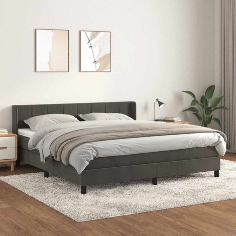 Cama box spring con colchón terciopelo gris oscuro 160x200 cm (1/5)