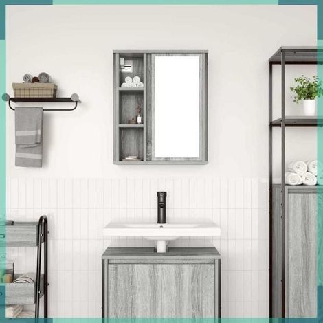861905 Armoire murale de salle de bain miroir sonoma gris 50x21x60 cm (1/5)
