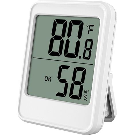 Higrómetro-termómetro para uso en interiores con pantalla grande, magnético, electrónico, para oficina, pared o invernadero, con soporte para casa, sótano o ático. (1/5)