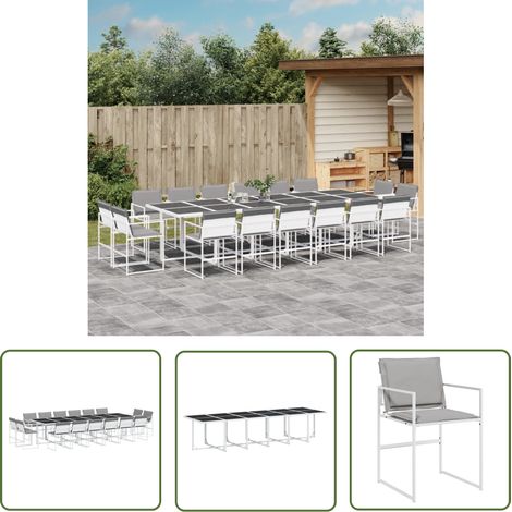 The Living Store Ensemble à manger de jardin avec coussins 17pcs blanc textilène - Salon De Jardin - Mobilier De Jardin - Set De Jardin - Table De Jardin - Chaises De Jardin (1/5)