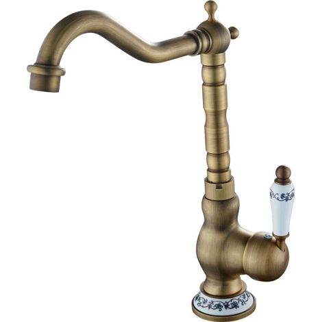 Retro-Waschtischarmatur aus Messing, hoher antiker Badezimmerhahn mit Auslaufhöhe 245 mm, 360 ° schwenkbarer Badezimmer-Waschtischmischhahn, Heiß- und Kalthandwaschhahn, G3/8 (1/5)