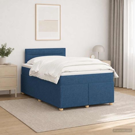 vidaXL Lit boxspring avec matelas Bleu 120 x 200 cm Tissu (1/5)