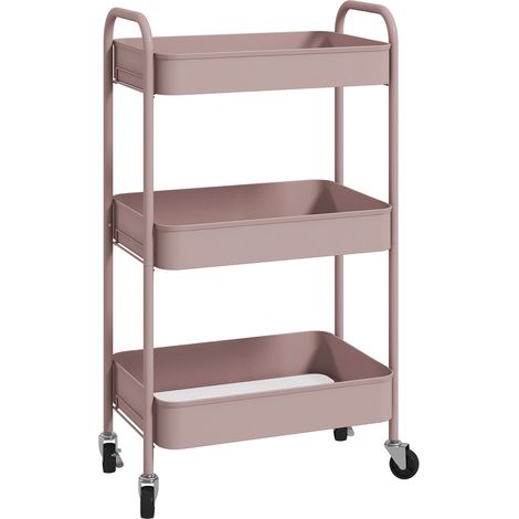 Meubles Cosy 3 Tier Metal Storage Trolley on Wheels Modern Utility Cart Pink (1/5)