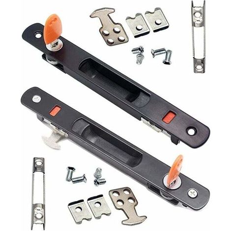 Cerradura para puerta corrediza, paquete de 2 manijas para puertas corredizas de vidrio, montaje empotrado, con llave, manija invisible, color negro (1/4)