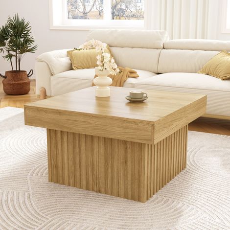 Tavolino basso 79x79x46 cm in legno naturale, moderno e salvaspazio FloraGrace (1/5)