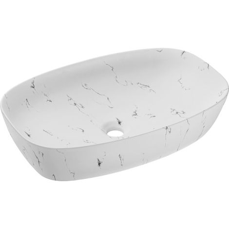Vasque à poser ovale 60x30 cm blanc effet marbre en céramique mate