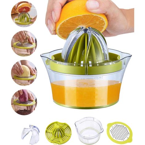 Presse-agrumes manuel pour citrons et citrons, compatible lave-vaisselle, multifonctionnel, avec récipient doseur de 400 ml. (1/3)