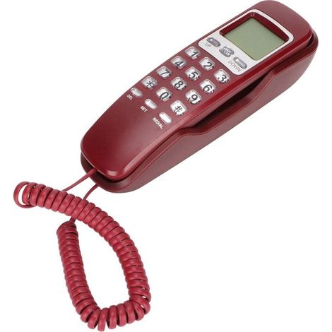 Telephone Filaire - Ecran LCD - Pour Bureau Et Espace Restreint - Rouge - 1 Unite
