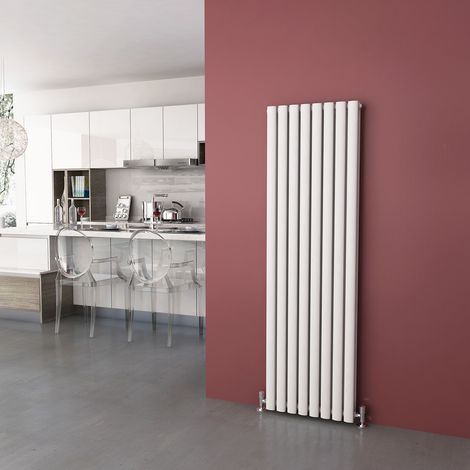 ELEGANT Vertical Column Designer Radiator White Oval Double Panel Rad 1600 x 472mm (1/5)