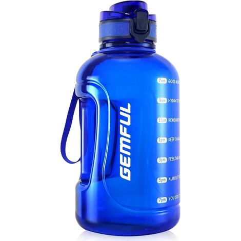 2 Liter Trinkflasche mit Zeitmar & Griff Sport Yoga Fitness Büro Unterwegs Blau (1/5)