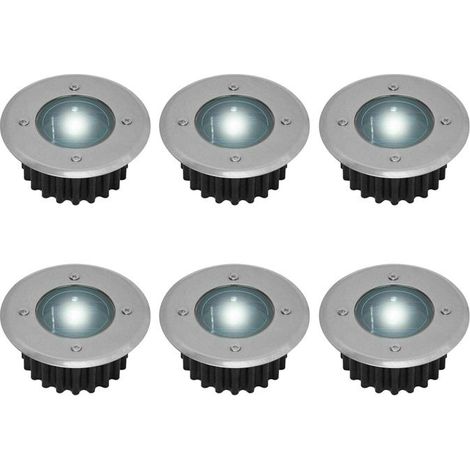 Lot De 6 Spots Led Solaires Encastrables Au Sol - Ronds - Diamètre : 85 Mm - Extérieur Résistant Au Piétement - Façade En (1/5)