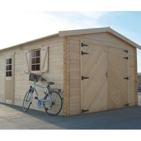 GARAGE Traditionnel en bois 17,07 m²  avec dble porte, Toiture Shingle gris (1/5)