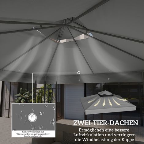 Bâche de rechange 3x3 m pour tonnelle, toile de couverture avec évacuation d'eau, protection anti-UV UPF 30+, gris anthracite