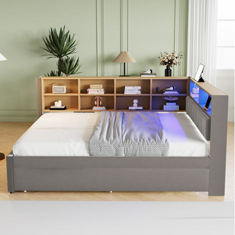 Divano letto 140x200 cm grigio scuro in flanella con letto estraibile (1/5)