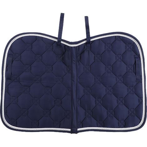 Tapis de selle pour cheval en coton doux, respirant et résistant, avec double corde en polypropylène, poignée et sangle ventrale. Amortisseur de transpiration. Bleu marine. (1/5)