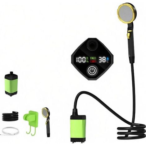 Pommeau de douche portable, douche de camping portable, pommeau rechargeable, idéal pour la randonnée et le camping (Noir, 7800 mAh)