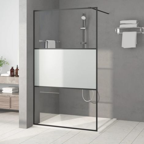 Mampara de ducha vidrio ESG semiesmerilado negro 115x195 cm