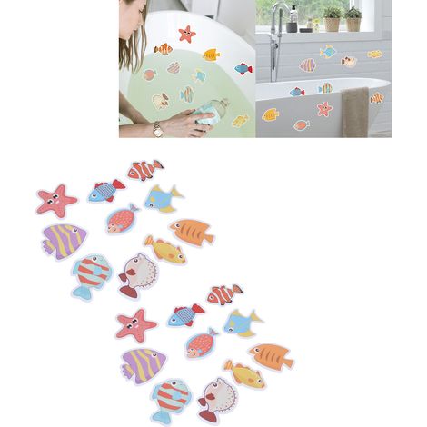 Pegatinas antideslizantes para bañera, juego de 2, pequeños peces de colores, material de PVC mate, estanque, acuario infantil, protector de ducha (1/5)