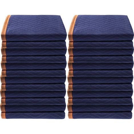 Couverture de déménagement 203,2 x 182,9 cm, 12 pièces, poids 15,9 kg/dz, en non-tissé et coton recyclé, protection lourde pour meubles et sols, bleu/orange. (1/5)