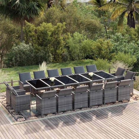 Ensemble à manger de jardin coussins 17 pcs-Salon de jardin Résine tressée Gris 641732 (1/5)