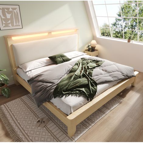Bett Doppelbett Stauraum LED 140x200 Holz OKMYHOME (1/5)