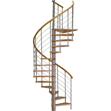 Minka Spindeltreppe Venezia Buche keilgezinkt mit Handlauf und UK in silber Ø160cm bis 305,5cm Geschosshöhe (1/5)