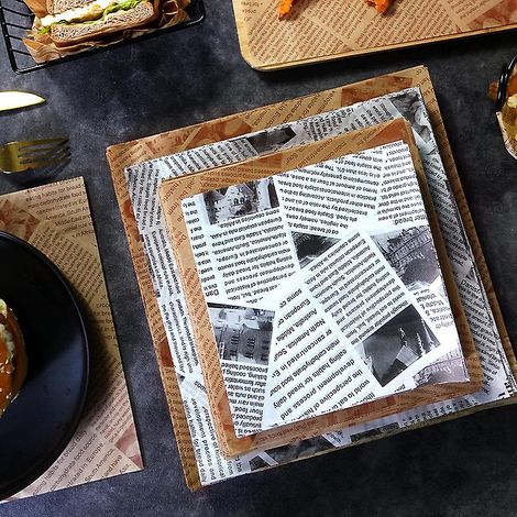 100 Feuilles de Papier Cuisson, Bloc de Papier à Motifs, Frites à Graisser, Set de Table Hamburger, Plateau à Snack, Papier Absorbant (1/4)
