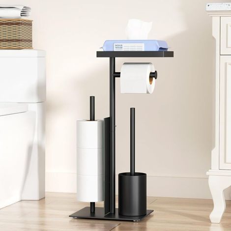 Largeight Porte-papier toilette debout en acier inoxydable Avec brosse WC et boîte à lingettes Design autoportant et amovible Capacité 3 rouleaux (1/5)