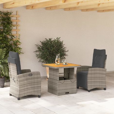 vidaXL 3-tlg. Garten-Essgruppe mit Kissen Grau Poly Rattan (1/5)