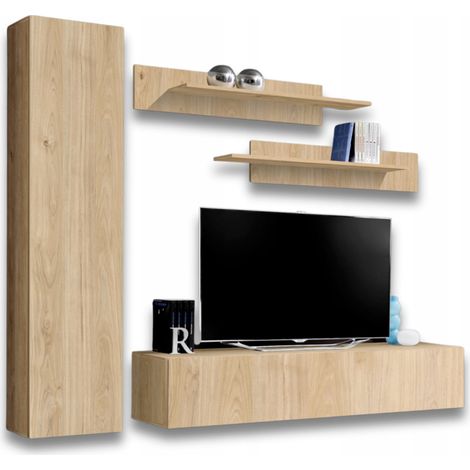 Ensemble Meuble TV Mural "Fly G1" 210cm Naturel (1/2)