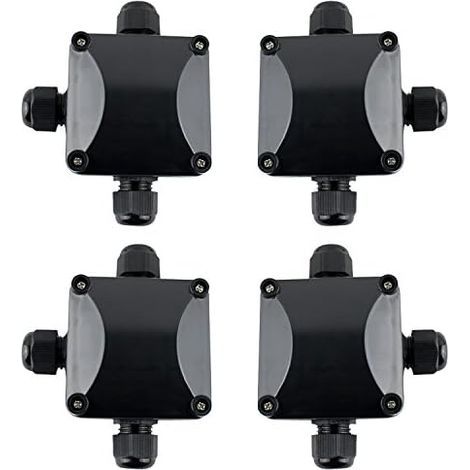 4 x Waterproof Junction Box IP66 Junction Box 3 External Cables Black