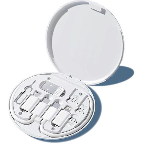 Multifunktionales USB-Typ-C PD 60W-Kabel für Datenübertragung und Aufladung, kompatibel mit iPhone und Xiaomi, mit Reiseetui, Speicheradapter und Schnellladegerät (weiß).