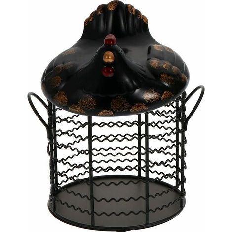 Métal Fil Oeuf Panier De Poulet Forme Fil Corbeille De Fruits avec Couvercle en Céramique Et Poignée Oeuf Titulaire D' Affichage Organisateur pour La Cuisine Ferme,noir (1/5)