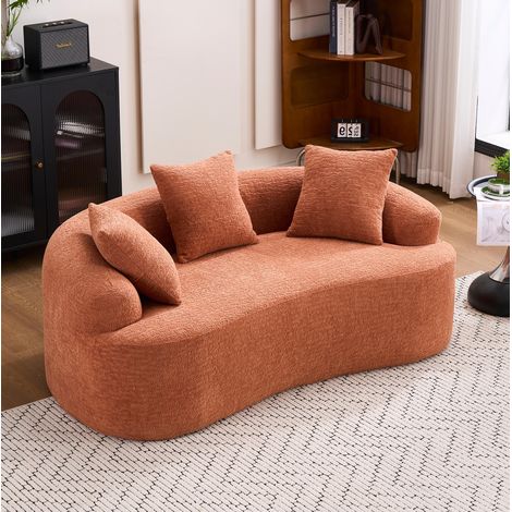 Canapé 2 places 153x94x63 cm en chenille corail, 3 coussins, pour petit espace – MEUBLIV (1/5)