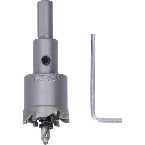 Trépan métal HSS 28mm, lame inclinée triple acier rapide, coupe durable pour métaux avec clé hexagonale (1/5)